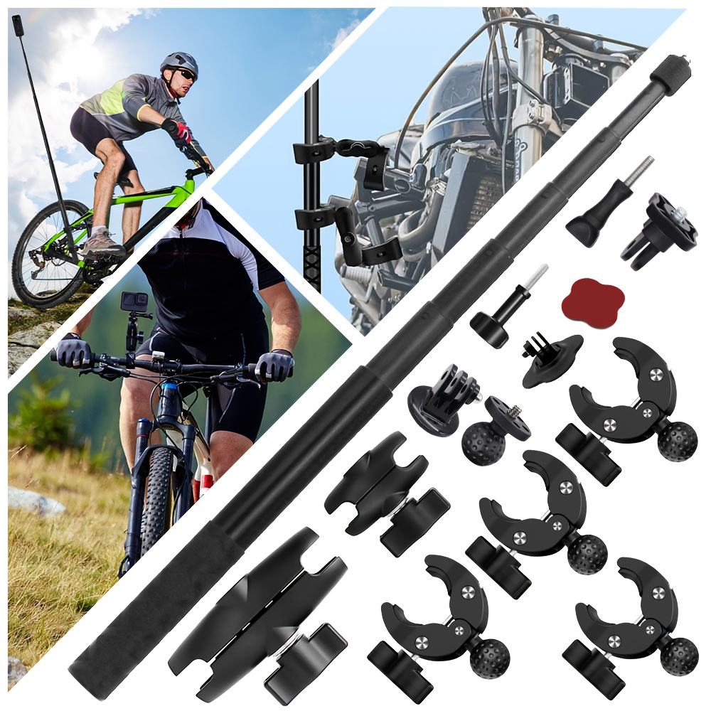 TEMU 2025 New Motorcycle Mount Kit, For 1 X5 X4 X3 X2 Rs 360 Max, Double Clamps Handlebar Holder With 118cm Selfie Stick For Motorcycle And Bicycle