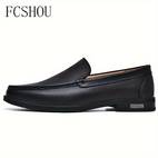 buty męskie fcshou wsuwane - eleganckie buty biznesowe z prawdziwej skóry, antypoślizgowa gumowa podeszwa i oddychająca wyściółka pu - na każdą porę do biura, codziennego noszenia wyjścia (czarne), stylowy design | trwałe obuwie o dobrej przyczepności