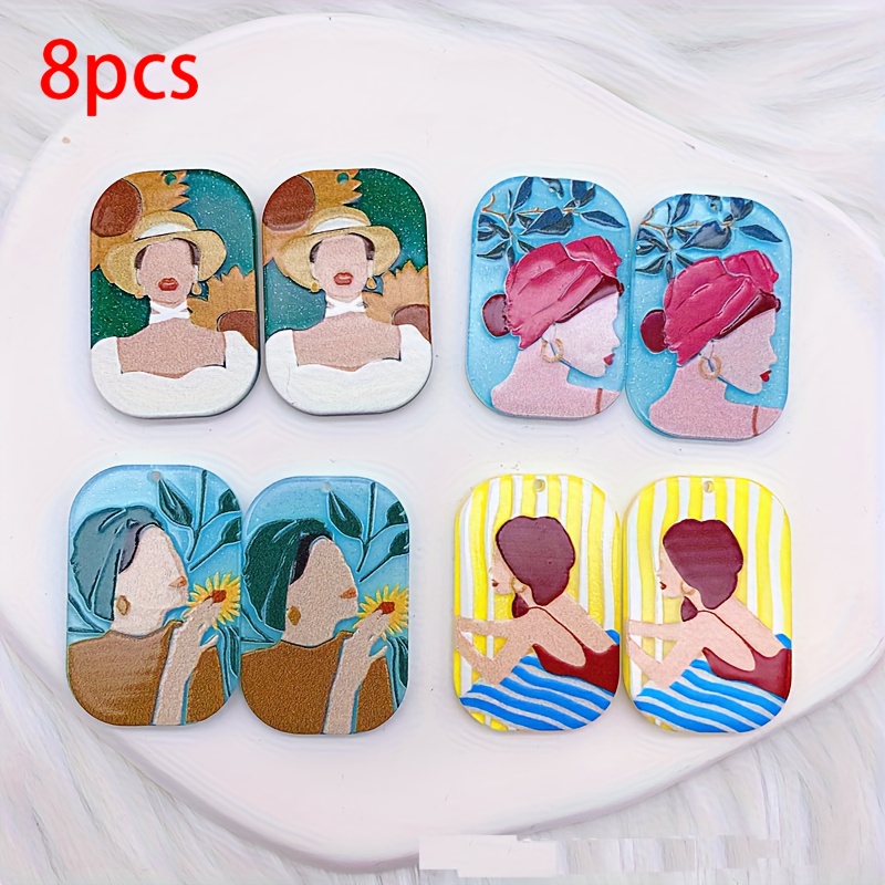 TEMU Wholesale Jewelry Additions With 8pcs, Featuring Embossed Designs Of Sensual Women In Acrylic Pendants And Handmade Earrings