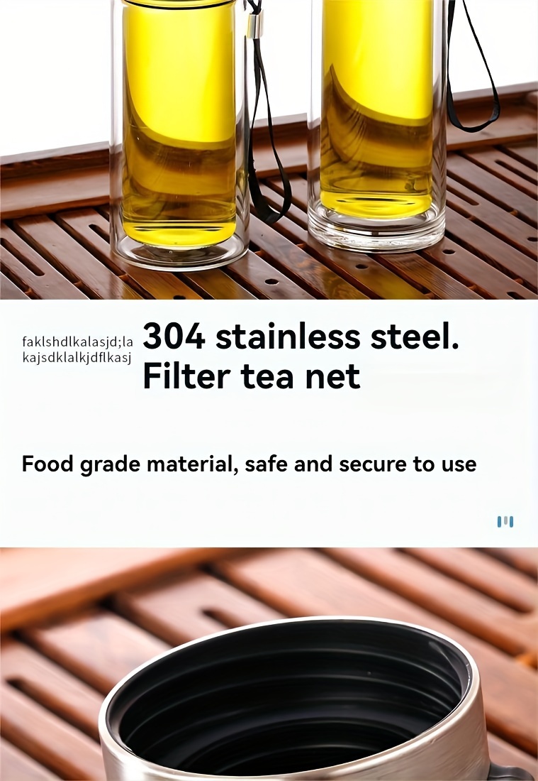 double wall borosilicate glass tea cup stainless steel infuser portable tea     anti   heat insulating transparent office outdoor water mug business grade car mountable drinkware details 5