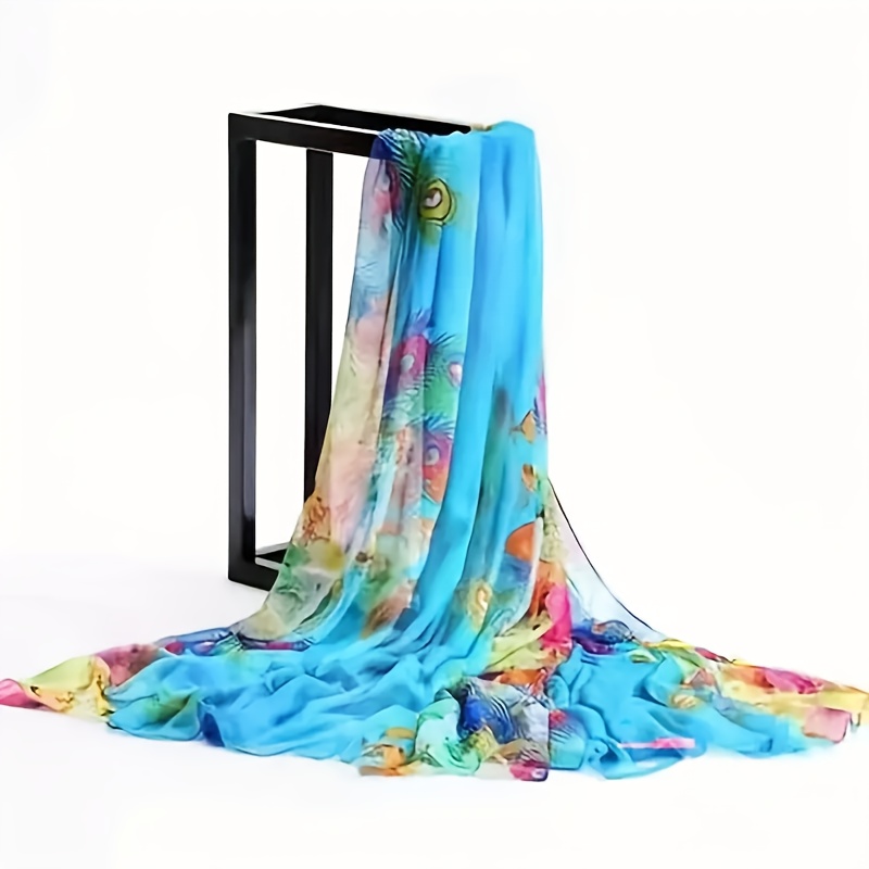 Image of 1pc Bohemian Style Women's Beach Shawl, , 100% Polyester Fiber, Breathable, Lightweight Travel Wrap, Decorative Bohemian Summer Accessory, 16g/m², Feather-free