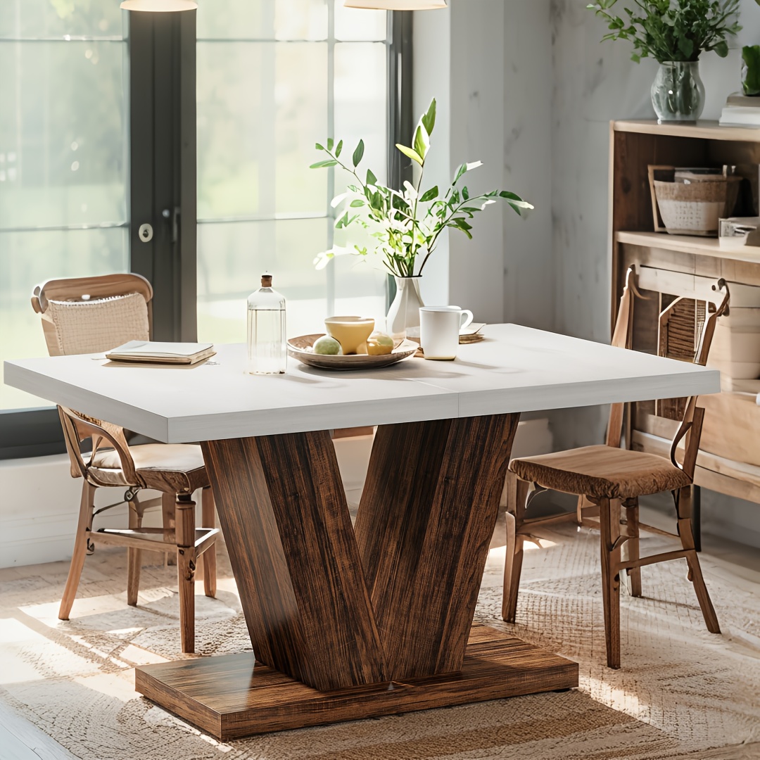 TEMU Table à Manger de 47 Pouces pour 4 Personnes avec Base Pédale Robuste - Design Économiseur d'Espace pour , Surface Anti-Rayures - Montage Facile