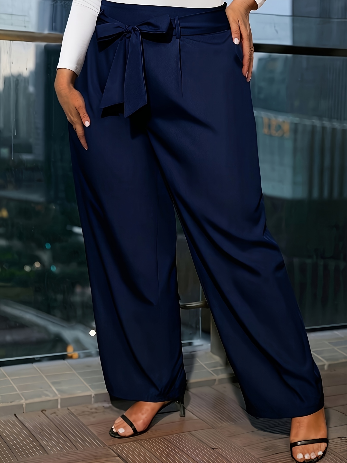 white christmas dresses Plus Size Wide Leg High Waisted Dress Pants main image 1