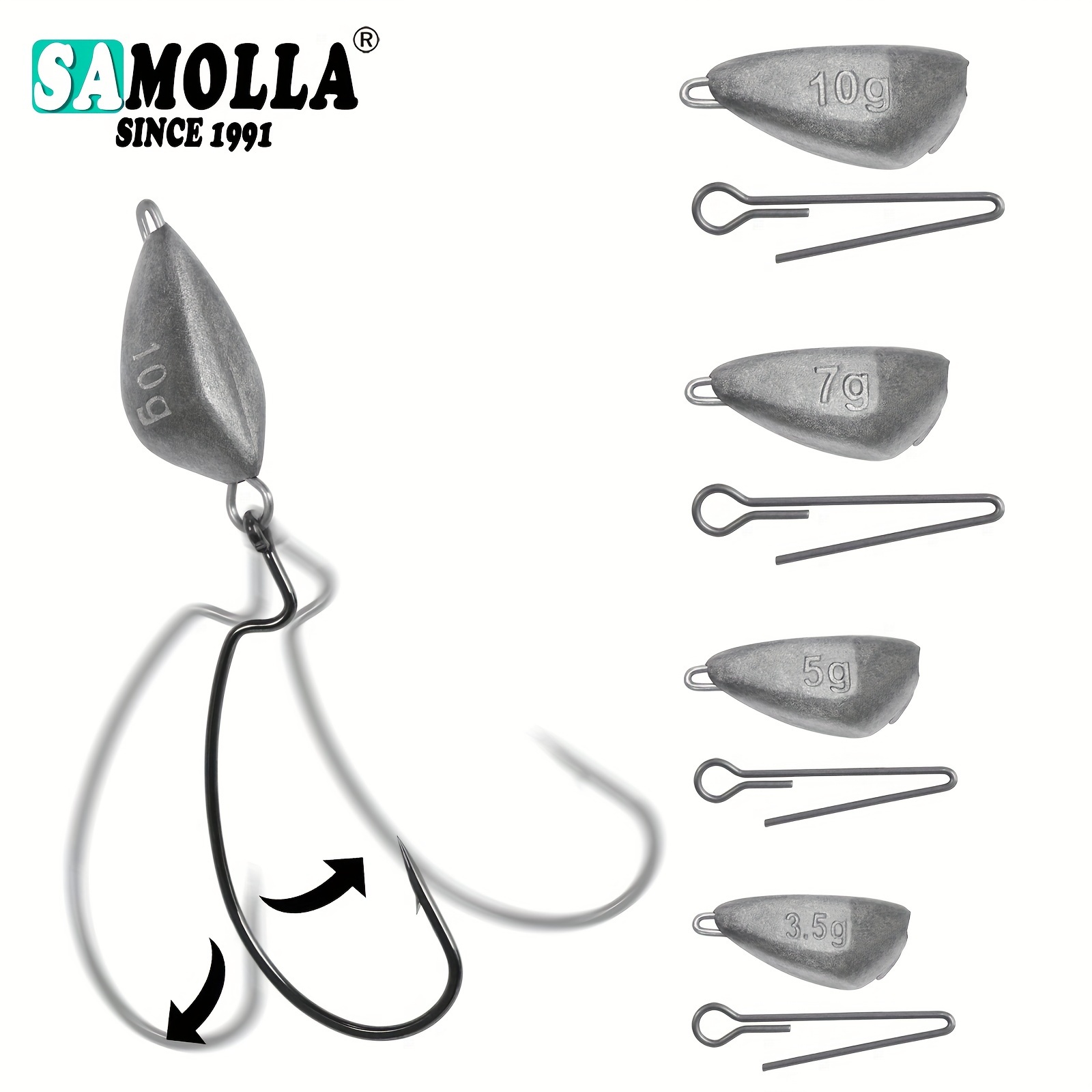 20pcs Fishing Hooks 1.75g 2.5g 3.5g Fishing Weighted Hooks Worm