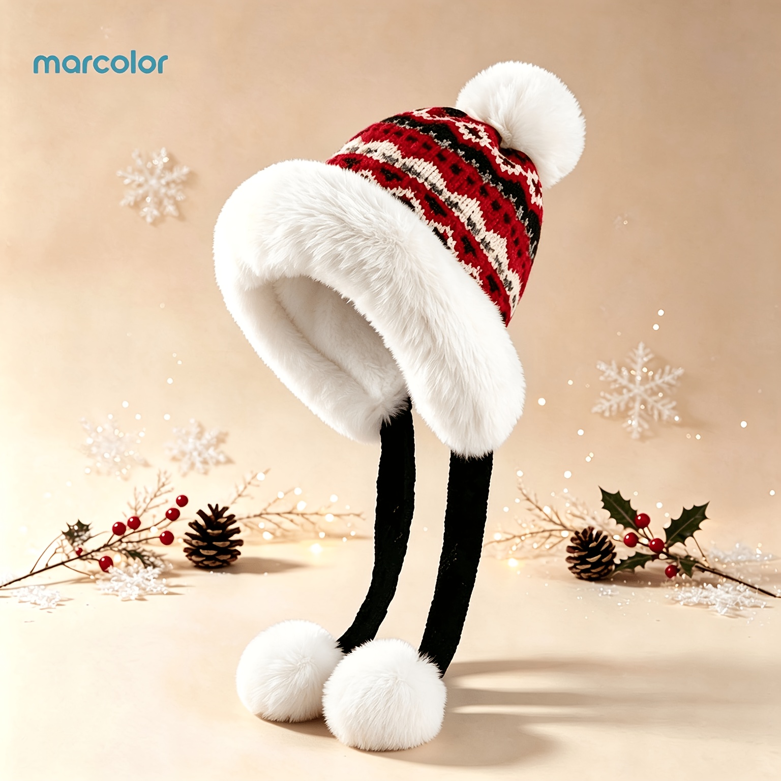 TEMU Women Winter Trapper Hat, Earflap Hat With Pom Pom, Warm Fleece Lined Cold Weather Ski Hat For Outdoor Travel, Christmas Holiday Gift For Women