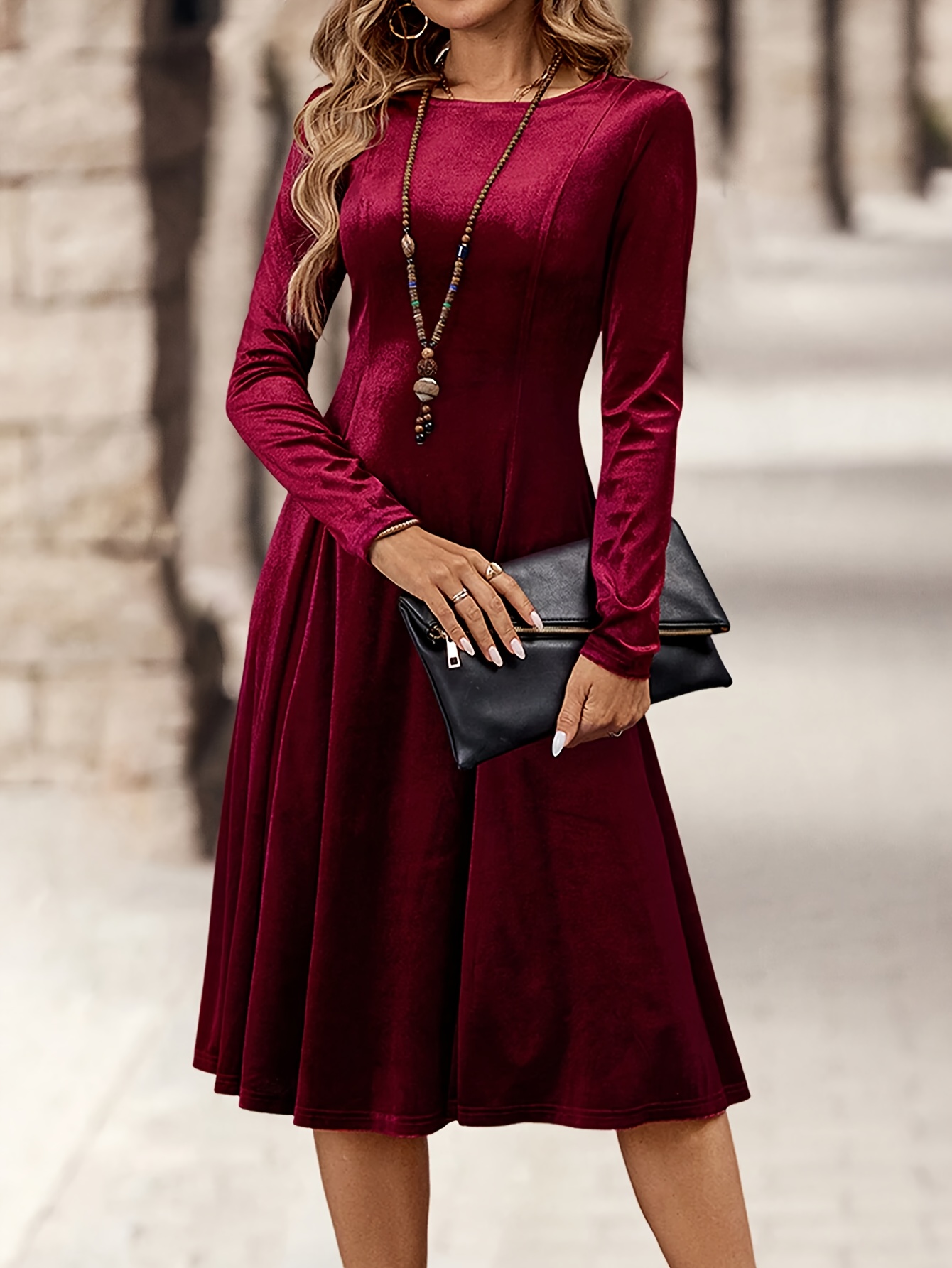 long sleeve semi formal dresses Maxi Party Dress V-Neck Sleeves High Slit Semi-formal Long Dress For Women 2026 Burgundy Long Sleeve Semi Formal