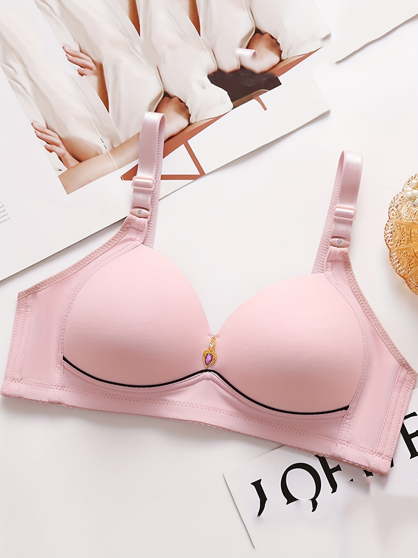 2pcs Women'S Maternity Bra Set - Breathable, Glossy Underwire with Rhinestone Detail, Comfort Fit for Casual Attire, Breathable Bra|Glossy Finish|Rhinestone Embellishments