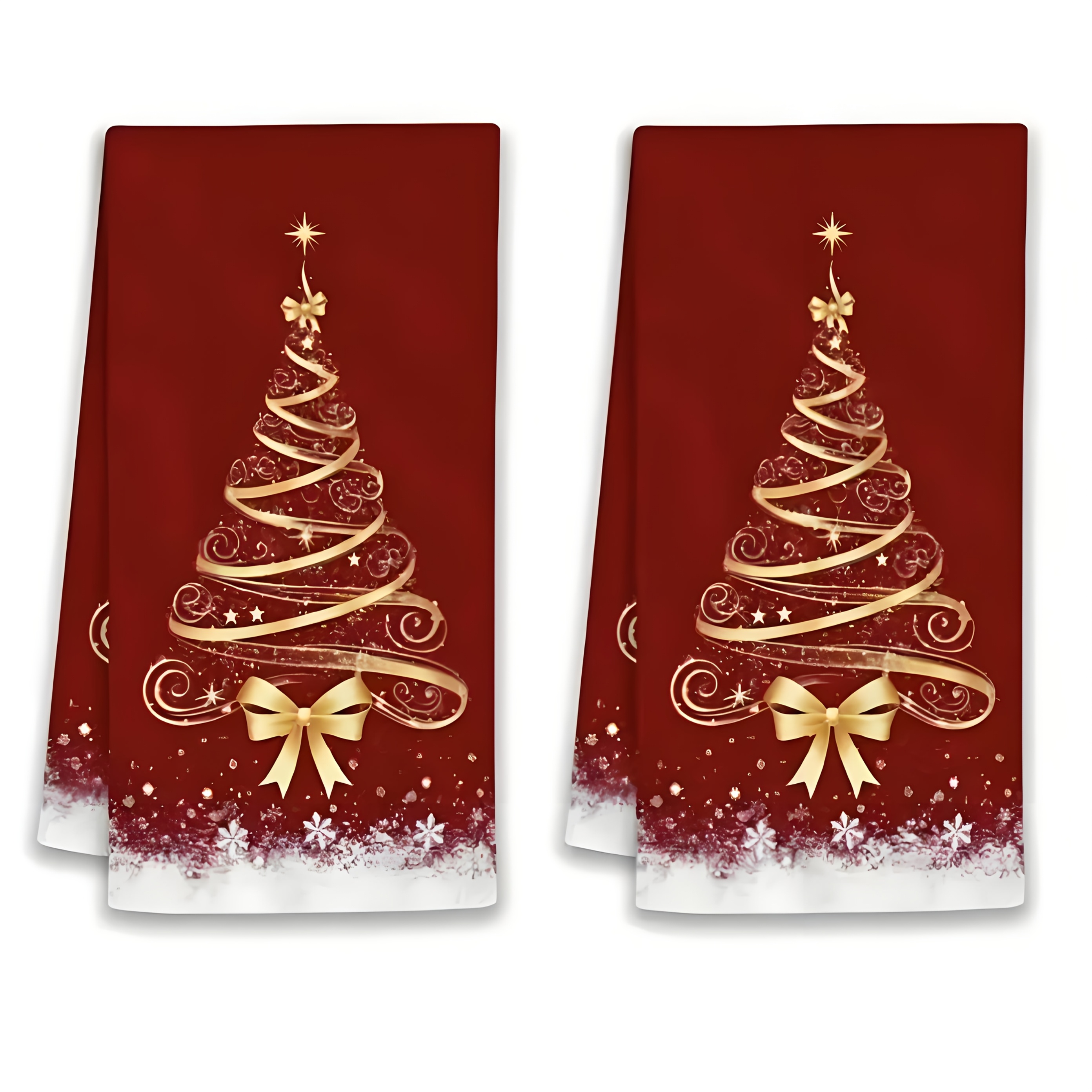 TEMU 2-pack Christmas Red And Snowflake Kitchen Towels, 16x24 Inches, Burgundy Red And Christmas Tree Snowflake Decorative Dishcloths, Absorbent