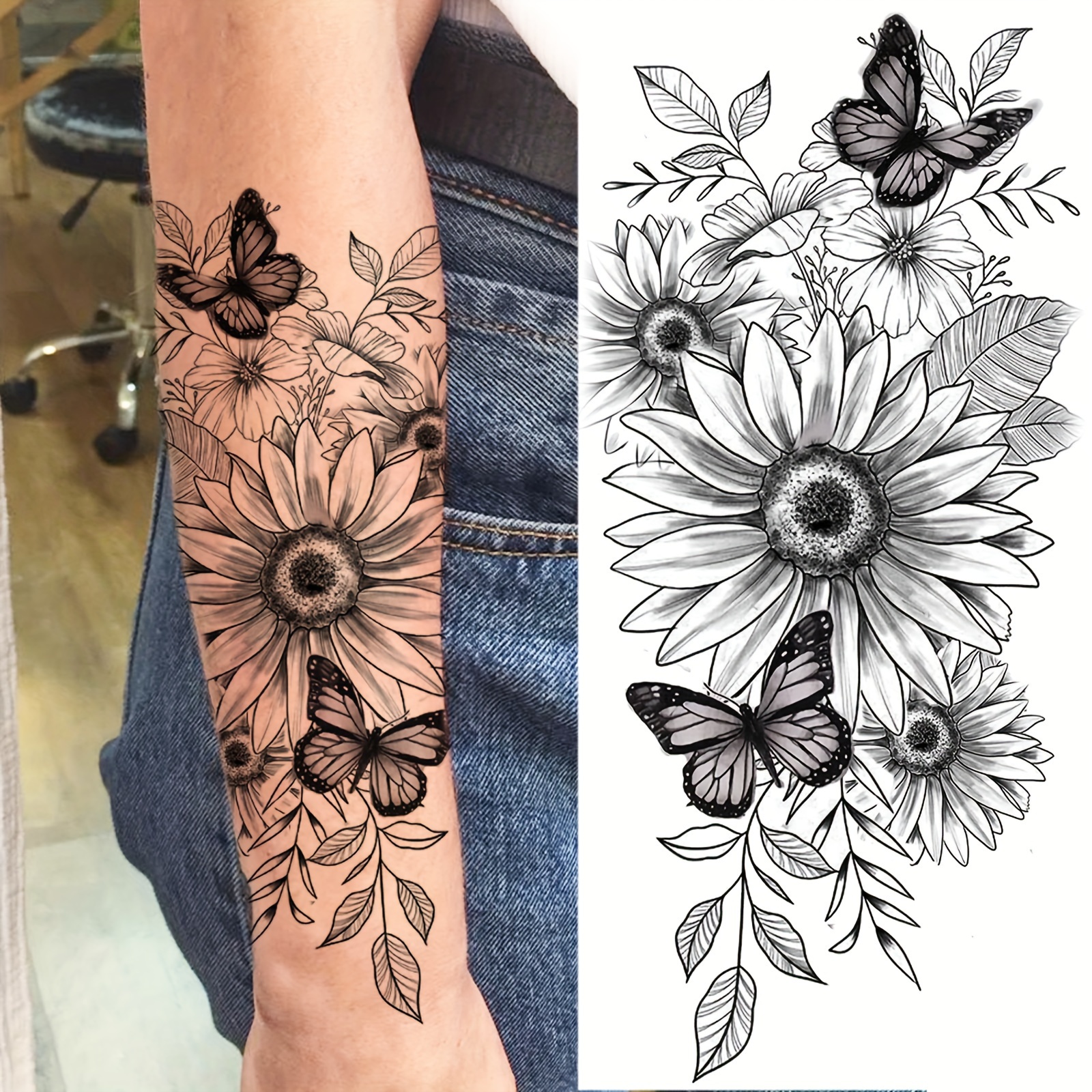 sunflower tattoo sold on Temu United States, image size:1600x1600