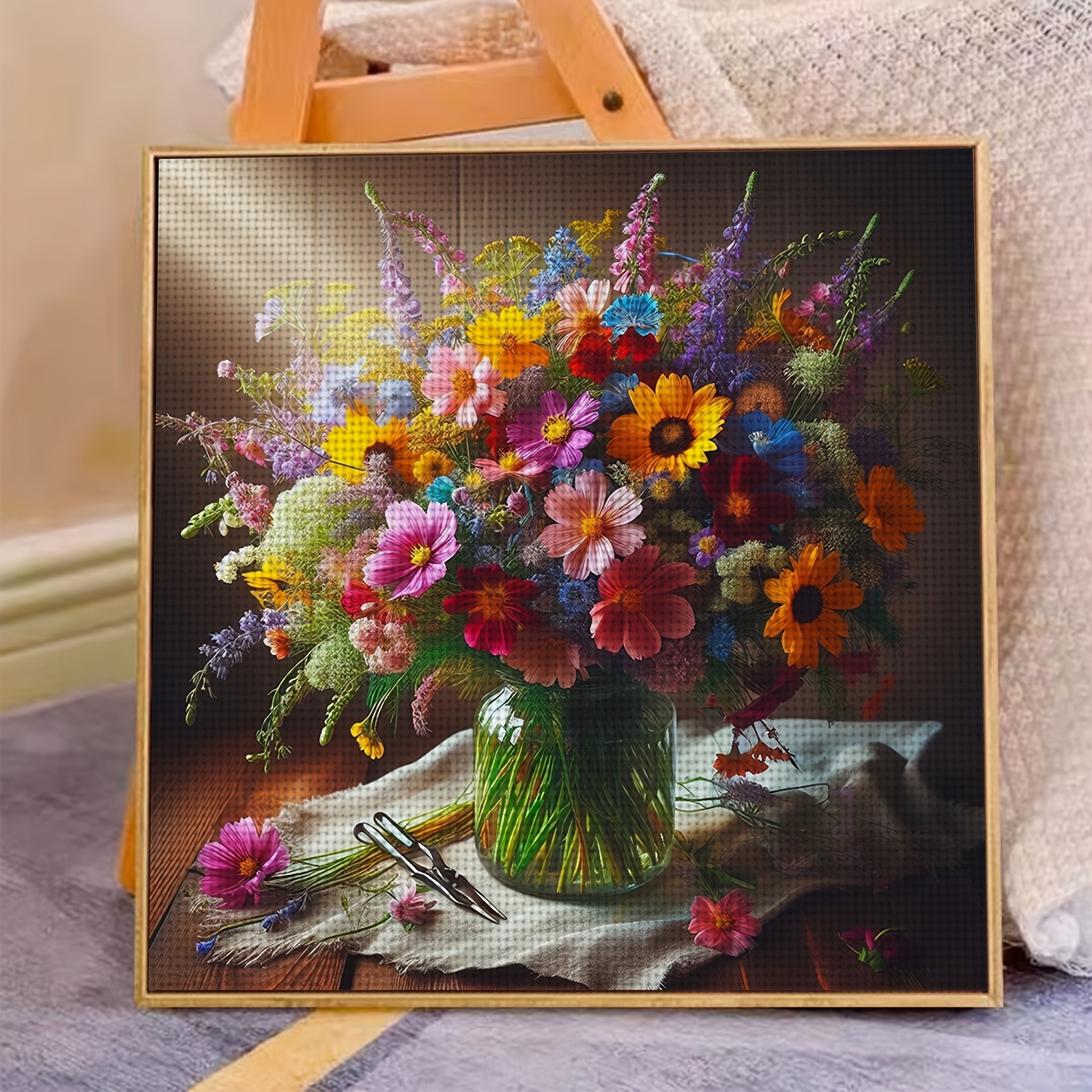 Complete DIY Cross Stitch Kit, Colorful Flower Bouquet Embroidery