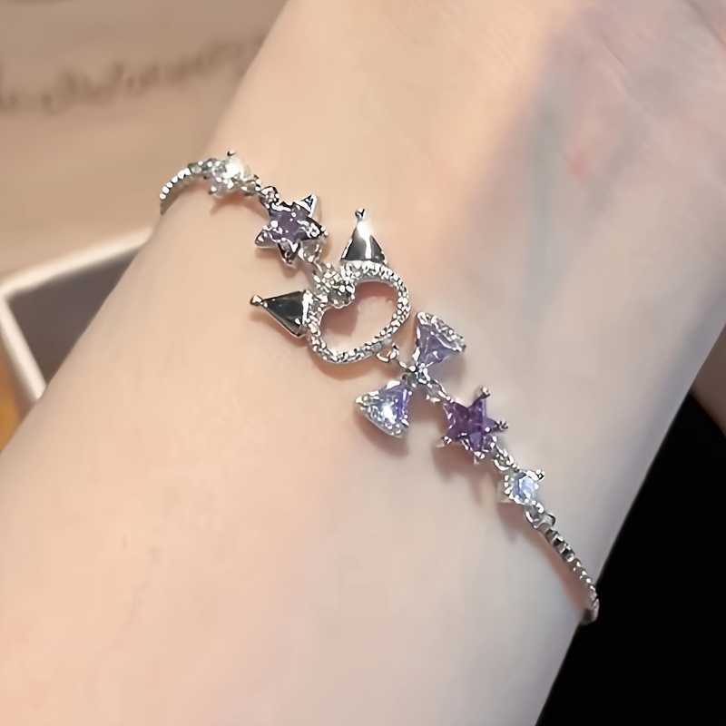 E-shop Offizieller Sanrio Schmuck 1 Stück Einfaches Elegantes Kuromi Glänzendes Synthetisches Zirkonia Armband, Modisches Vielseitiges Mädchenhaftes