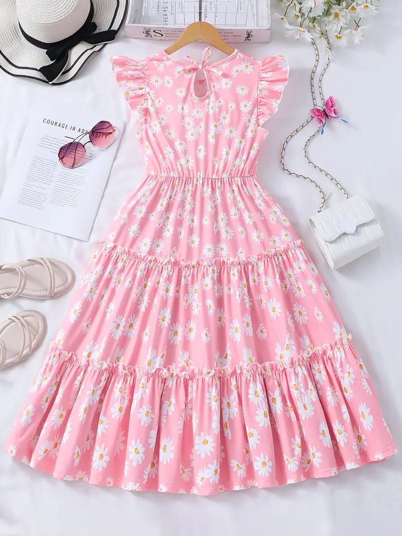 midi girls print ruffle dress medium Girls' Floral Ruffle Long Sleeve Dress Red / S Red *Girl's Dresses Midi Dresses Hayden Los Angeles