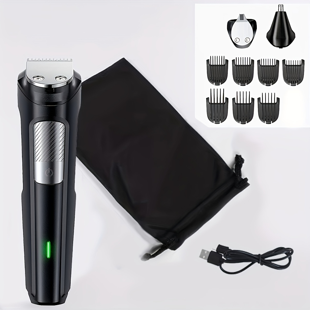 professional 3 in 1 wireless electric hair clipper multi functional adult shaver nose hair trimmer with led light usb type c charging rechargeable 600mah battery   start washable stainless steel   long       3  s and storage bag Product details 0