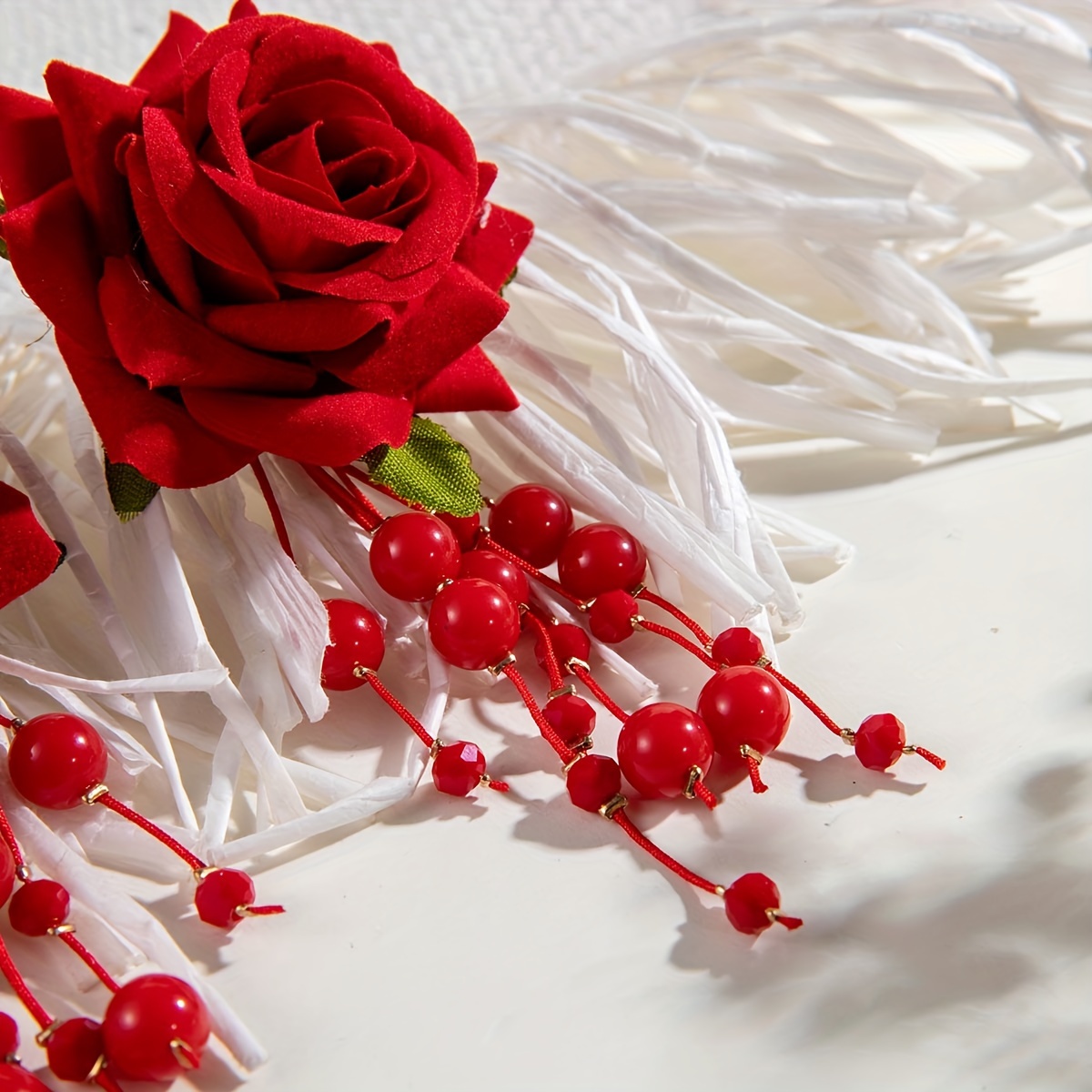 Vintage Inspired Red Rose Beaded Dangle Earrings