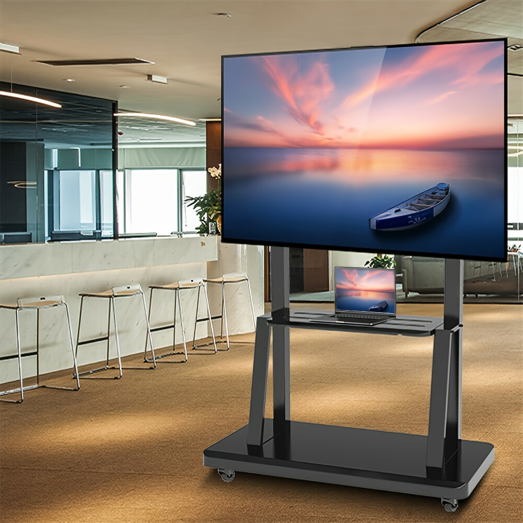 Mobile TV Stand,Rolling TVs Cart on Wheels Height Adjustable Heavy-Duty Floor Stand Base for 81.28-254.0 cm LCD LED OLED Flat Panel Screens Movable   to 79.83 KG with Shelf, Portable Tv Stand, Tv Unit for Living Room, Portable  , Adjustable Tv Stand