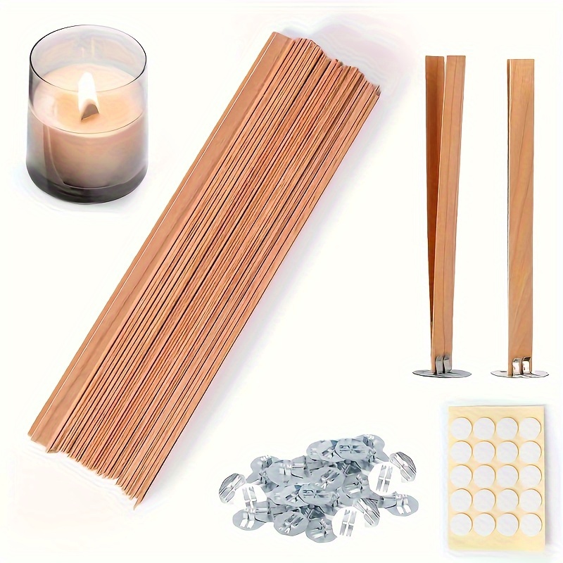 

15x1.3cm Natural Smokeless Wooden Candle Wicks With Iron Holder For Diy Candle Making