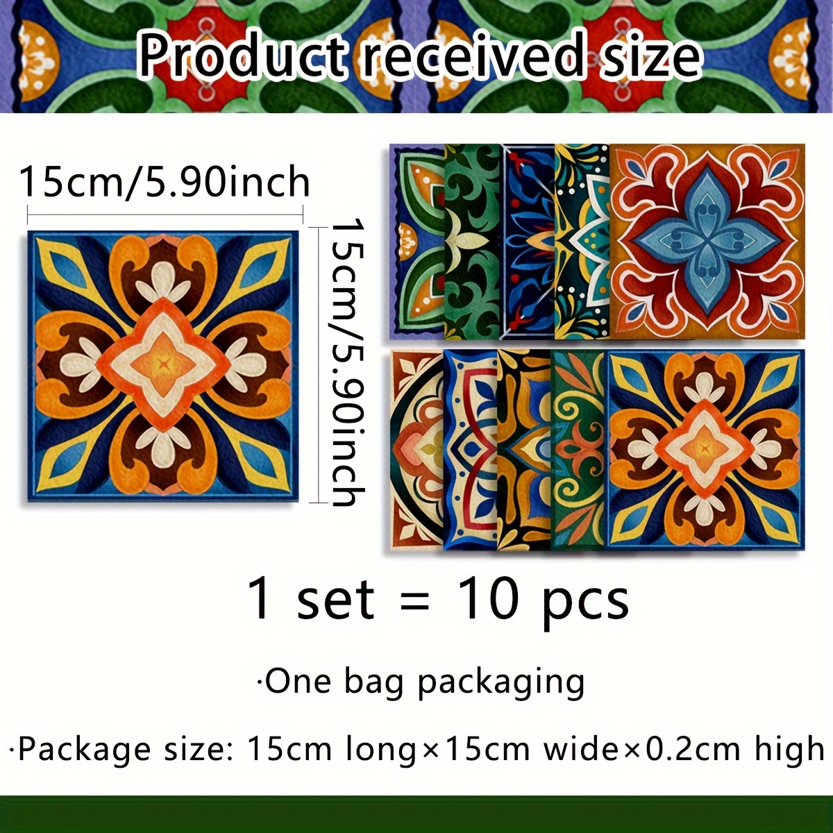 Image of A Set Of 10pcs, 15*15cm*10pcs, European Vintage Floral Tile Art Background, Colored Ceramic Tile Stickers For Dining Room, Kitchen, And Bathroom, Acz7524-nl