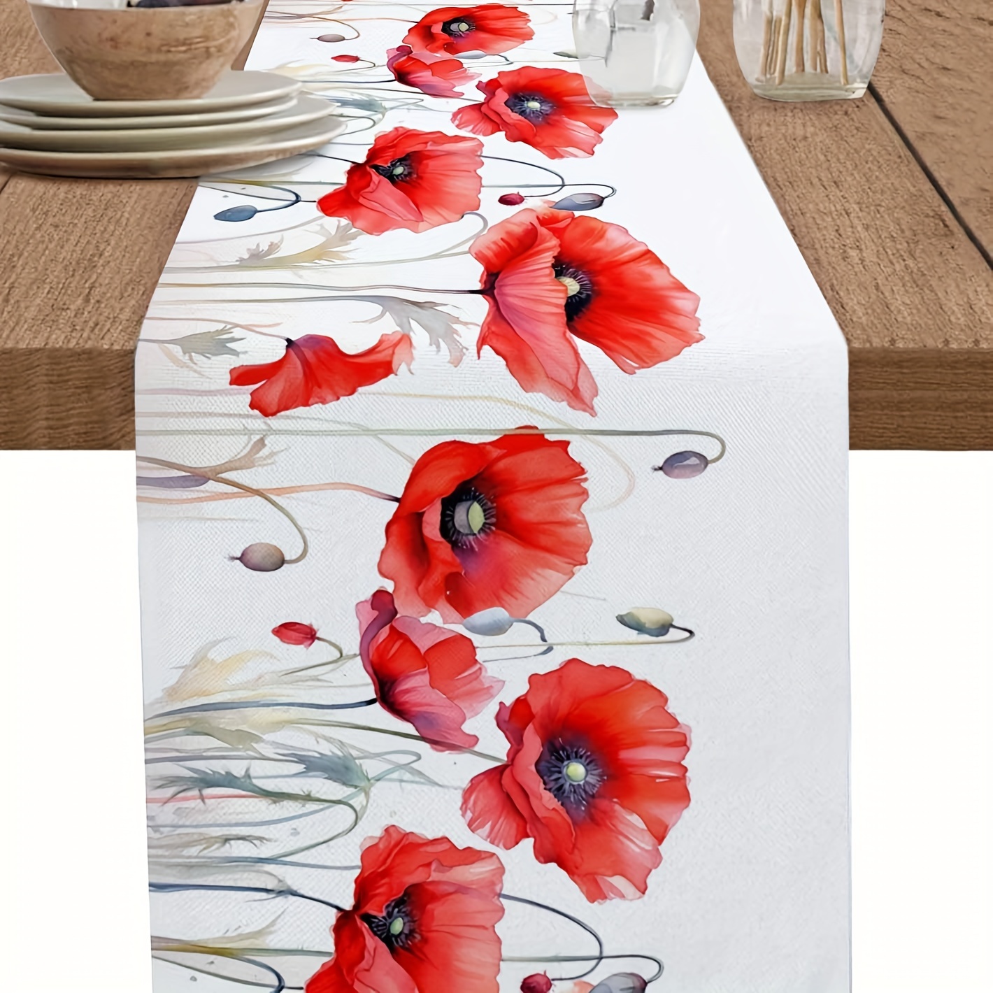1pc, Flowers, Summer Plants, Long Dining Table, Farmhouse, Tablecloth, Kitchen, Party, Dresser, Scarf, Holiday, Watercolor