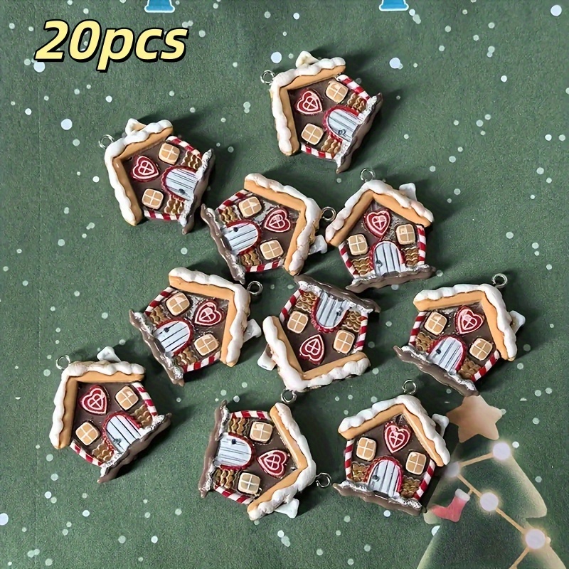 TEMU 2d Flat, 20pcs/12pcs Mini Gingerbread House Resin Diy Pendants - Flat-back Mini Gingerbread People And Roof Decorations With Doors, Suitable For