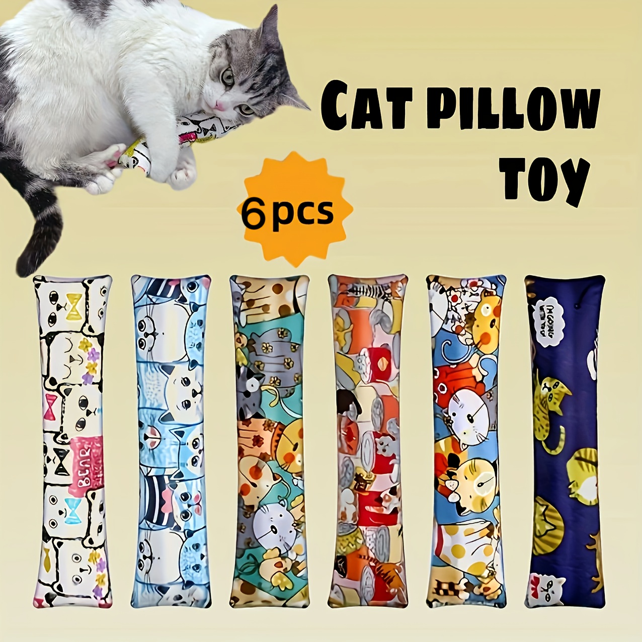 TEMU 6pcs Random Color Cute And Comfortable Cat Grass Pillow Toy - Chewing Toy That Attracts Cats And Stress - Soft Plush Design Suitable For All Kinds Of Cats