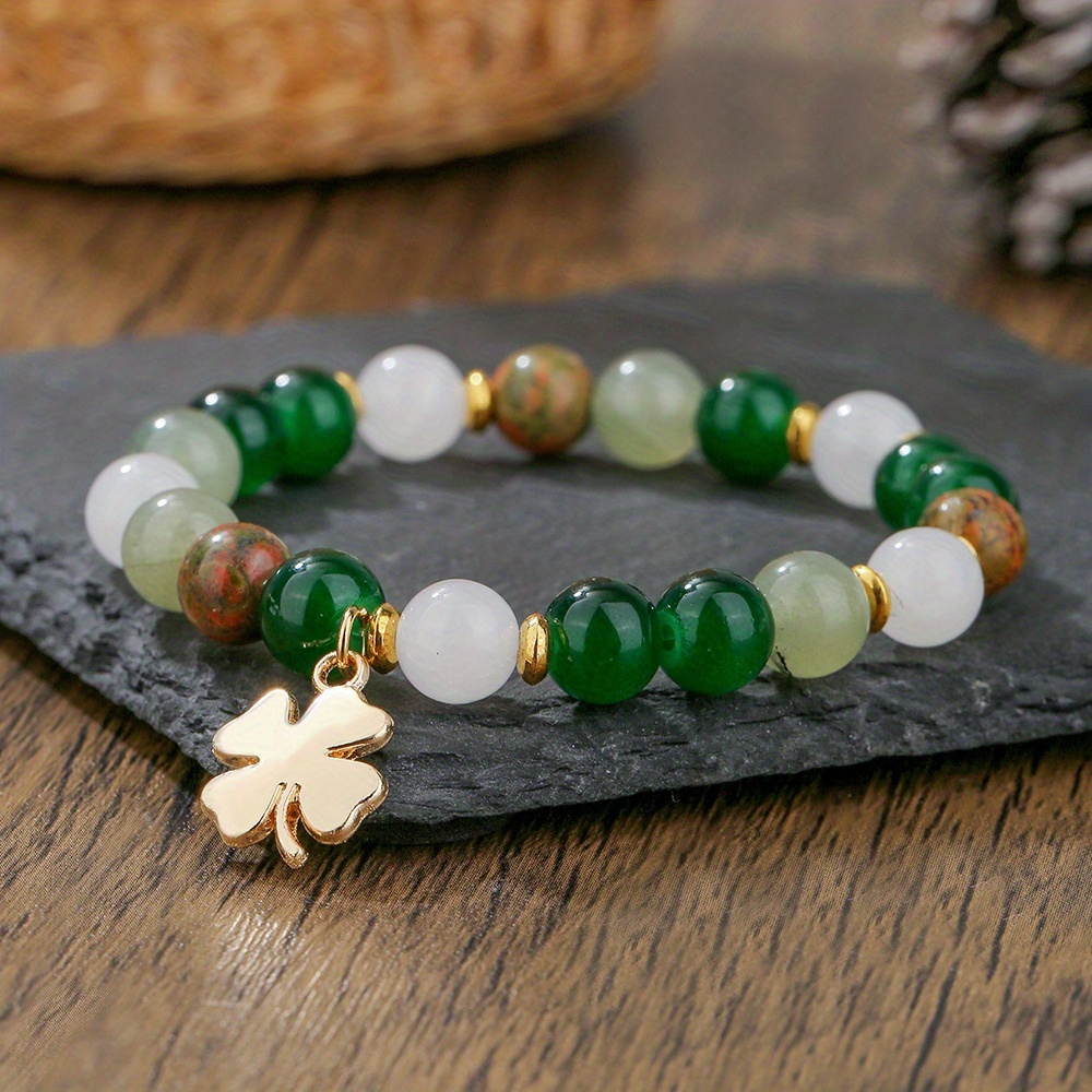 TEMU Bracelet en naturelle verte pour femme 8 mm Dongling vert à , bracelet de pour couple, chaîne de main, cadeaux de Noël et de la Saint-Valentin