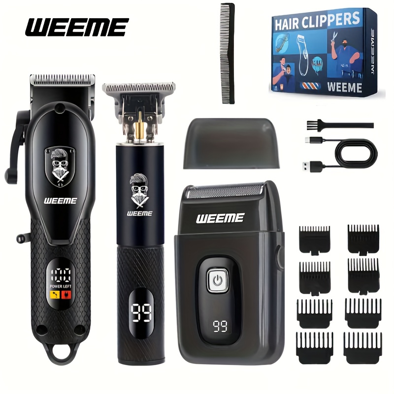 

Weeme Kit, 3-piece Set: Hair Clipper, Electric Shaver, Detail Trimmer, Usb Rechargeable, Lcd Battery Display, Professional Barber Tools