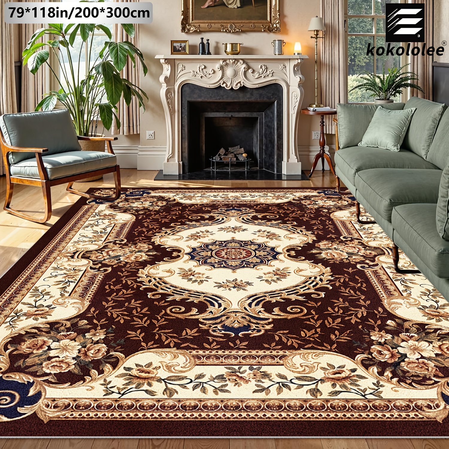 TEMU 1pc Kokololee Luxury Velvet Area Carpet - Bohemia Pattern Carpet, Non-slip Backing, Machine Washable, 100% Polyester Fiber - Ideal For