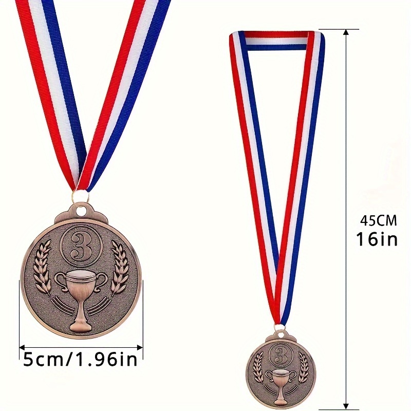 1pc 3pcs set golden silver bronze medals zinc alloy award medals with tri color ribbon for sports competitions recognition details 5
