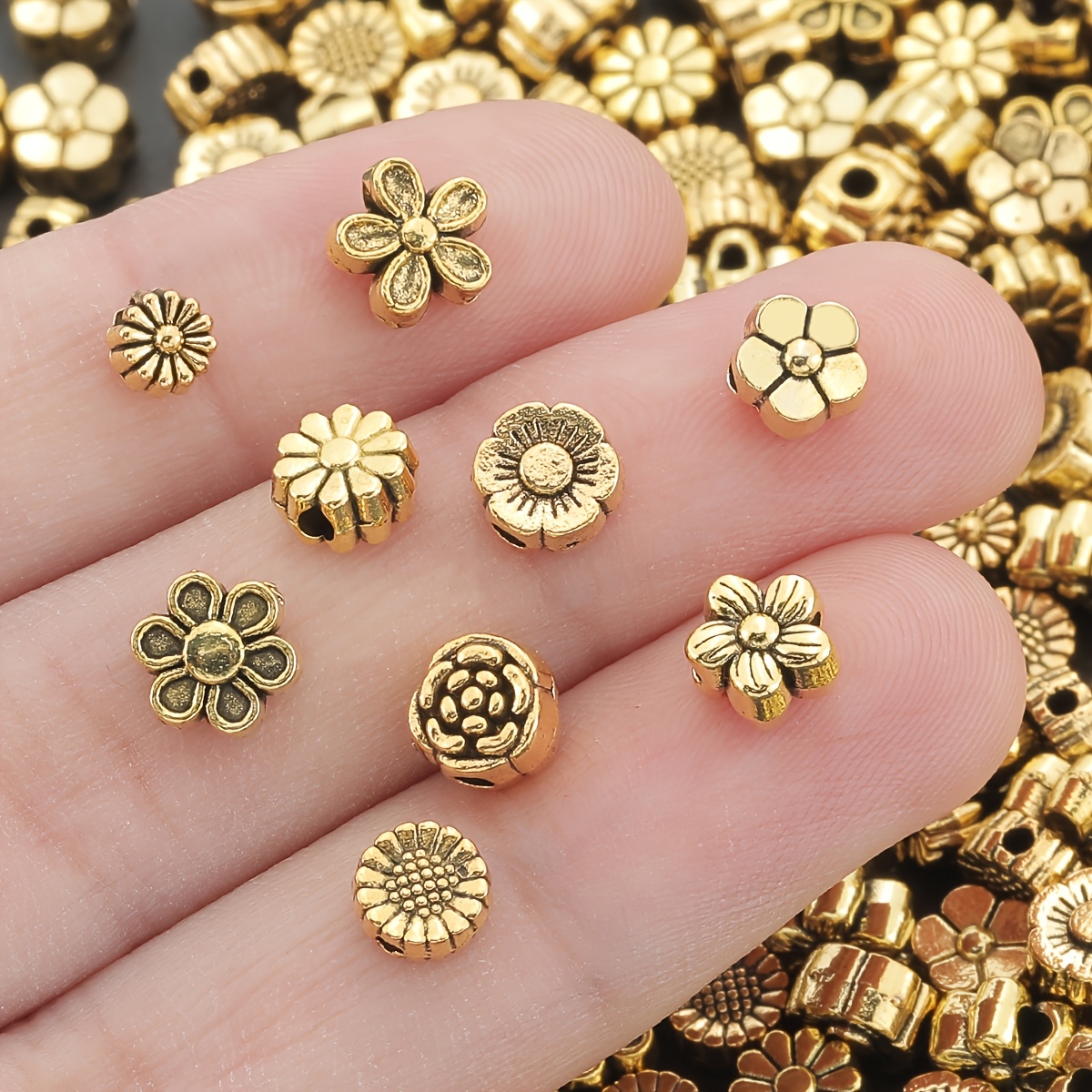 50pcs 21g antique golden random mixed spacer beads in flower shapes   alloy positioning beads decorative beads handmade bead spacers through hole flat beads bead connectors suitable for weaving necklaces bracelets keychains pendants
