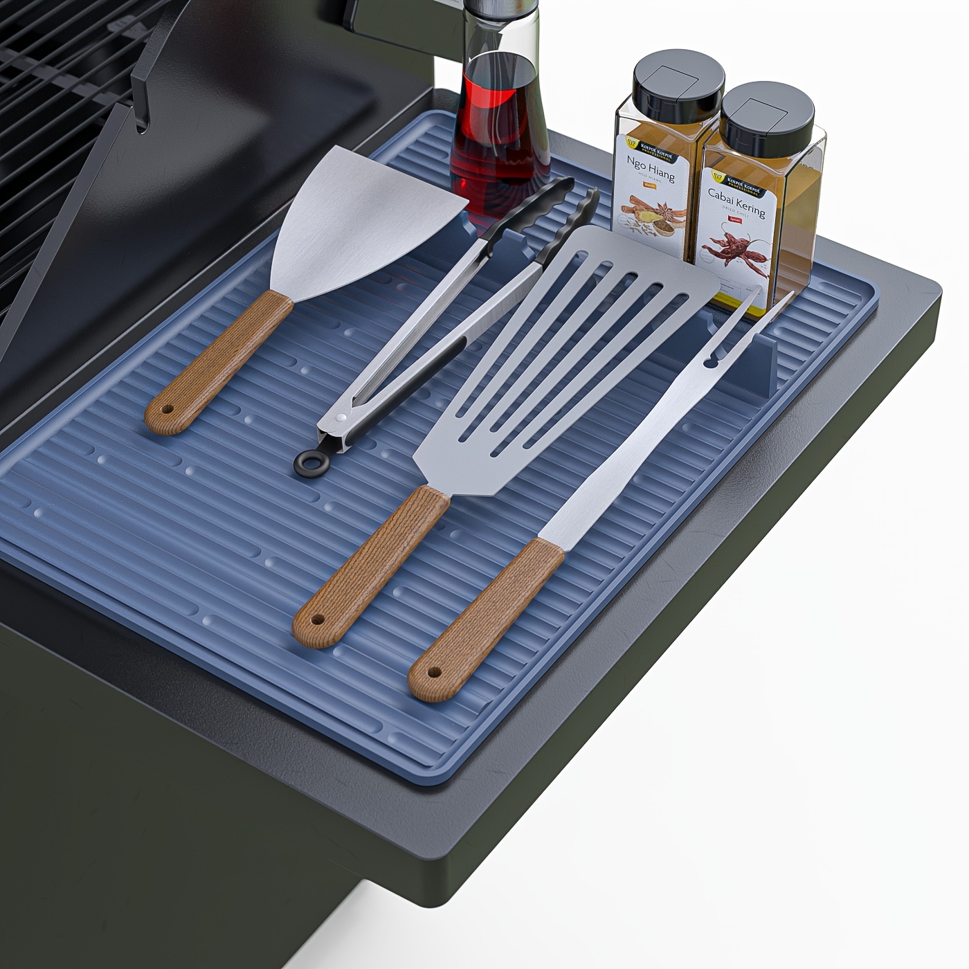 

1pc Silicone Grill Mat For Blackstone Griddles - 16.5x11.5" Bbq Tool Organizer With Drip Pad, Spatula & Utensil Holder For Outdoor Cooking, & Easy-to-clean Griddle Accessories Mat, Accessories