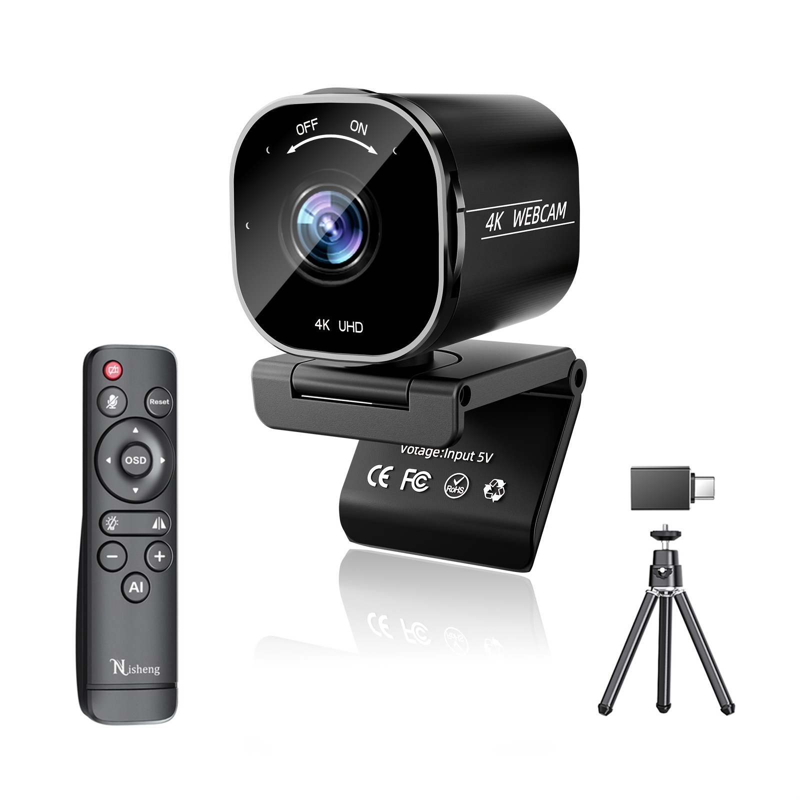 TEMU Oufuni 4k Webcam With Remote, Webcam 4k With 4 Noise-canceling Microphones, Usb Webcam For Pc/ , 50°- 92° Fov Streaming Webcam, Built-in Osd &