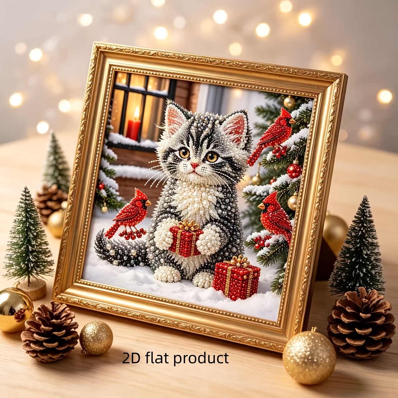 TEMU 2d Flat Printing 1 Set ( X Inches) Painting, Featuring Christmas Santa Cat And Design | 5d Pearl Diamond Painting Kit, Suitable For Home Wall