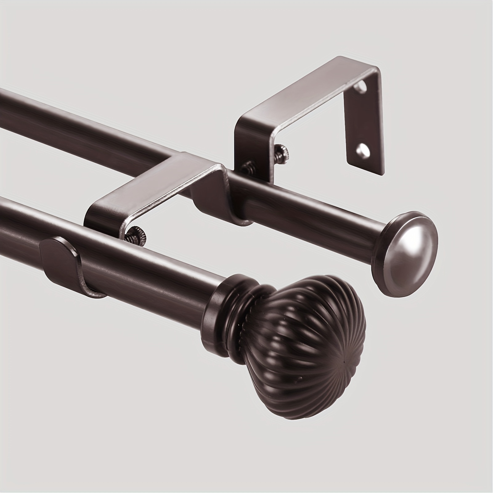 TEMU Telescoping Double Curtain Rods With Fluted Ball Finials, Curtain Rods For Windows 5/8 Inches Front And 1/2 Inches Back Double Window , Bronze