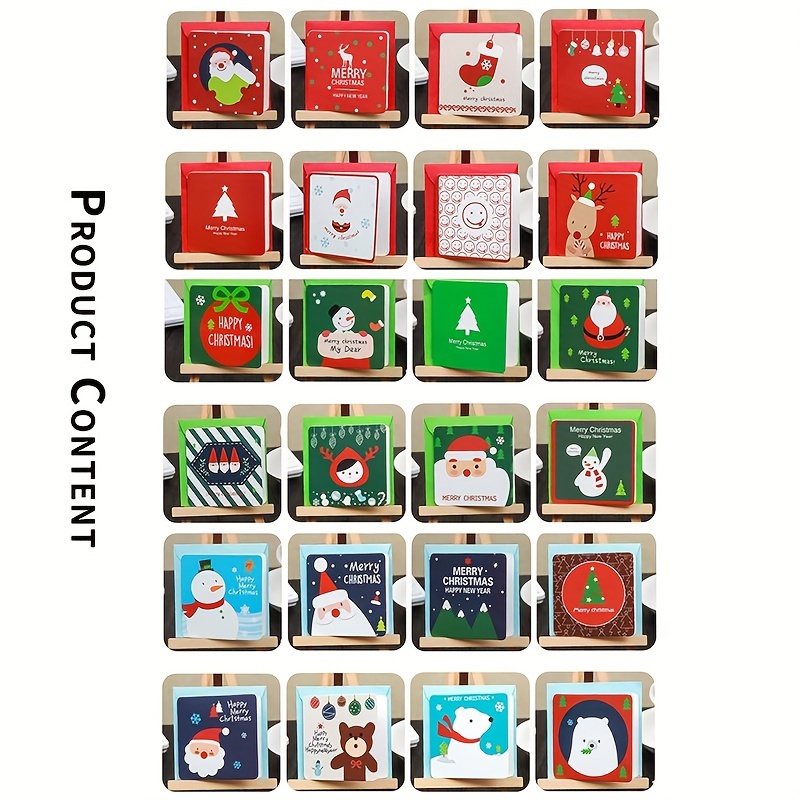 Image of 24pcs Mini Christmas Greeting Cards With Festive Designs - Gift For , Family & Colleagues