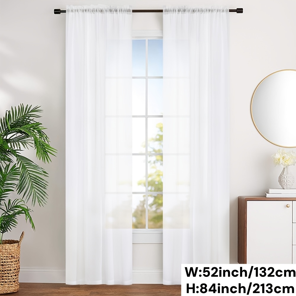 TEMU 2panels, Modern Romantic White Sheer Curtains, Rod Pocket Semi-transparent Curtains, Suitable For Living Room, Bedroom, Kitchen Short Curtains,