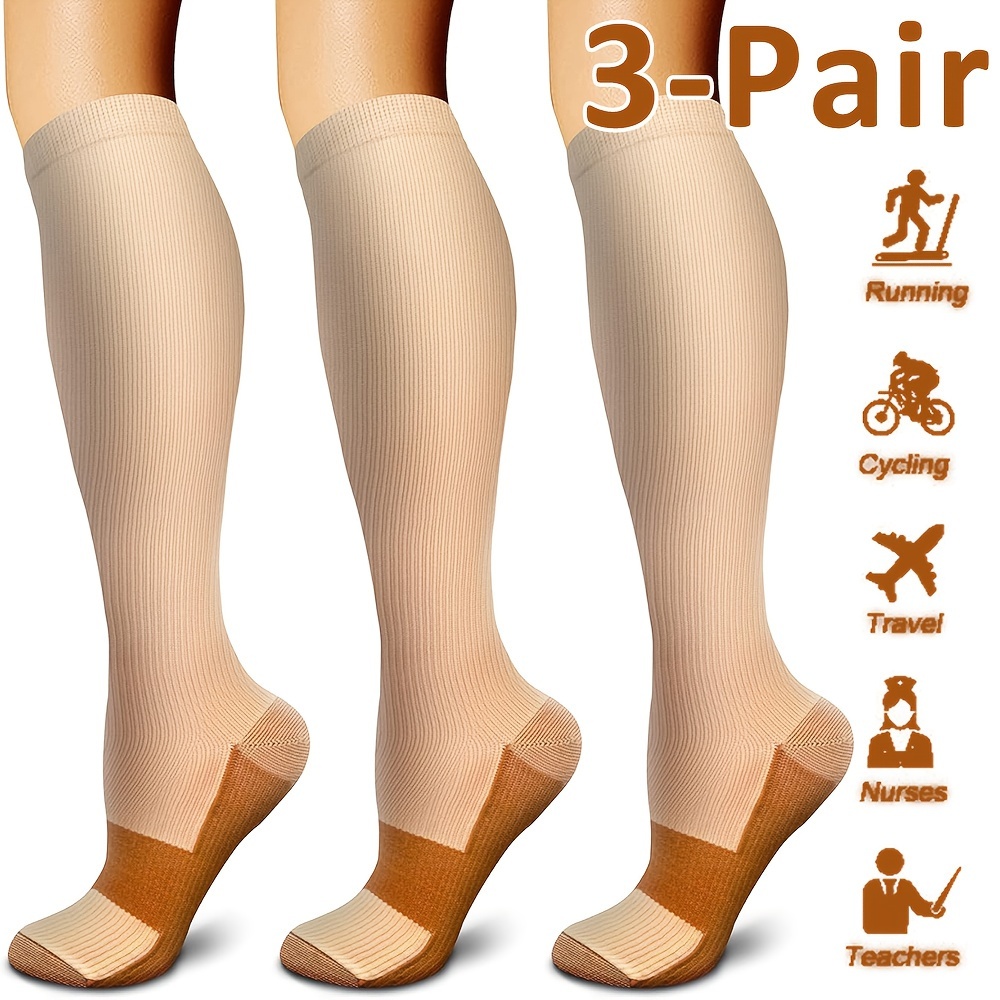 

3 Pairs Copper Socks 15 Mmhg Circulation Is Best Athletic & Daily For , Running, Climbing