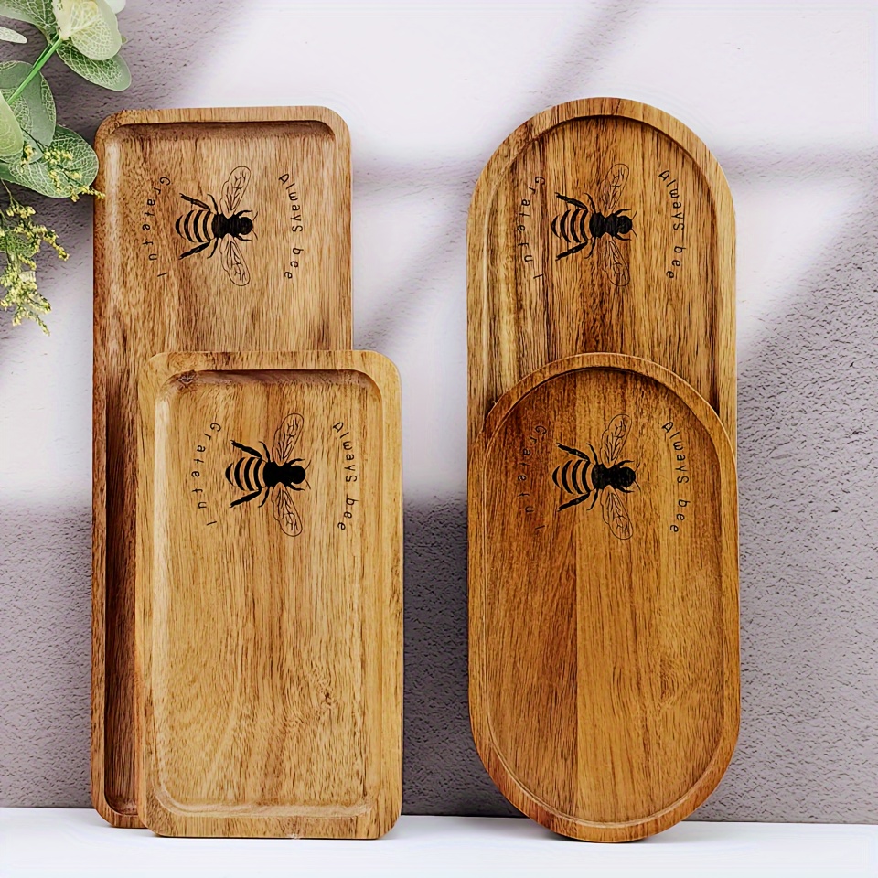 

Bee- Wood Serving Tray - & For Breakfast, Snacks, Display | Rustic Charm