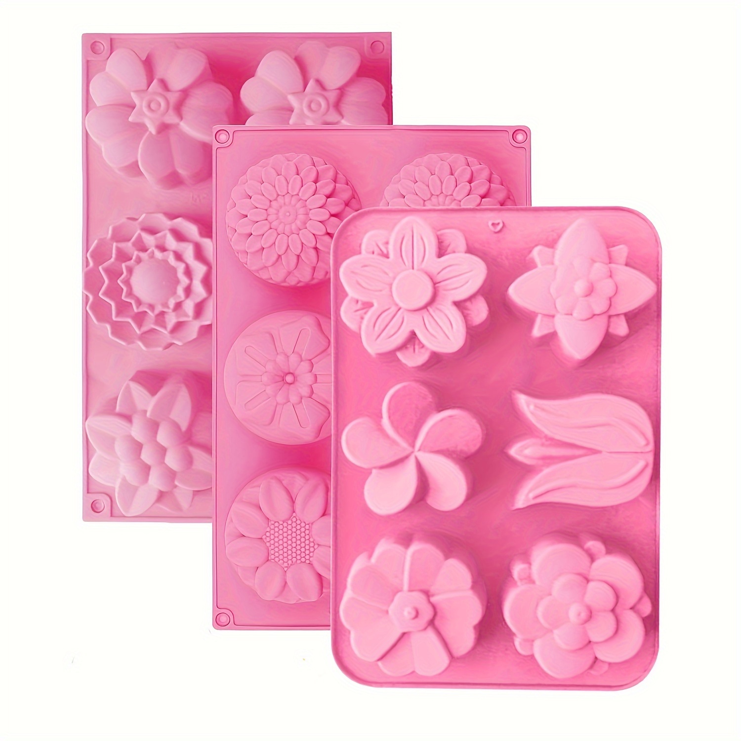 

3 Pack Flower Shaped Silicone Cake Molds For Birthday, Christmas, Halloween, Hanukkah - Oven-safe Rectangle Soap Molds For Handmade Cake, Chocolate, Desserts, Biscuit, Pudding, Teacake, Jelly