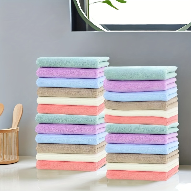 

12pcs/24pcs Coral Fleece Washcloths, Fingertip Towels, Assorted Solid Colors, Soft & Absorbent Face Cloths For Bathroom, Travel & Household Use, Durable Small Size Towels For Daily Use