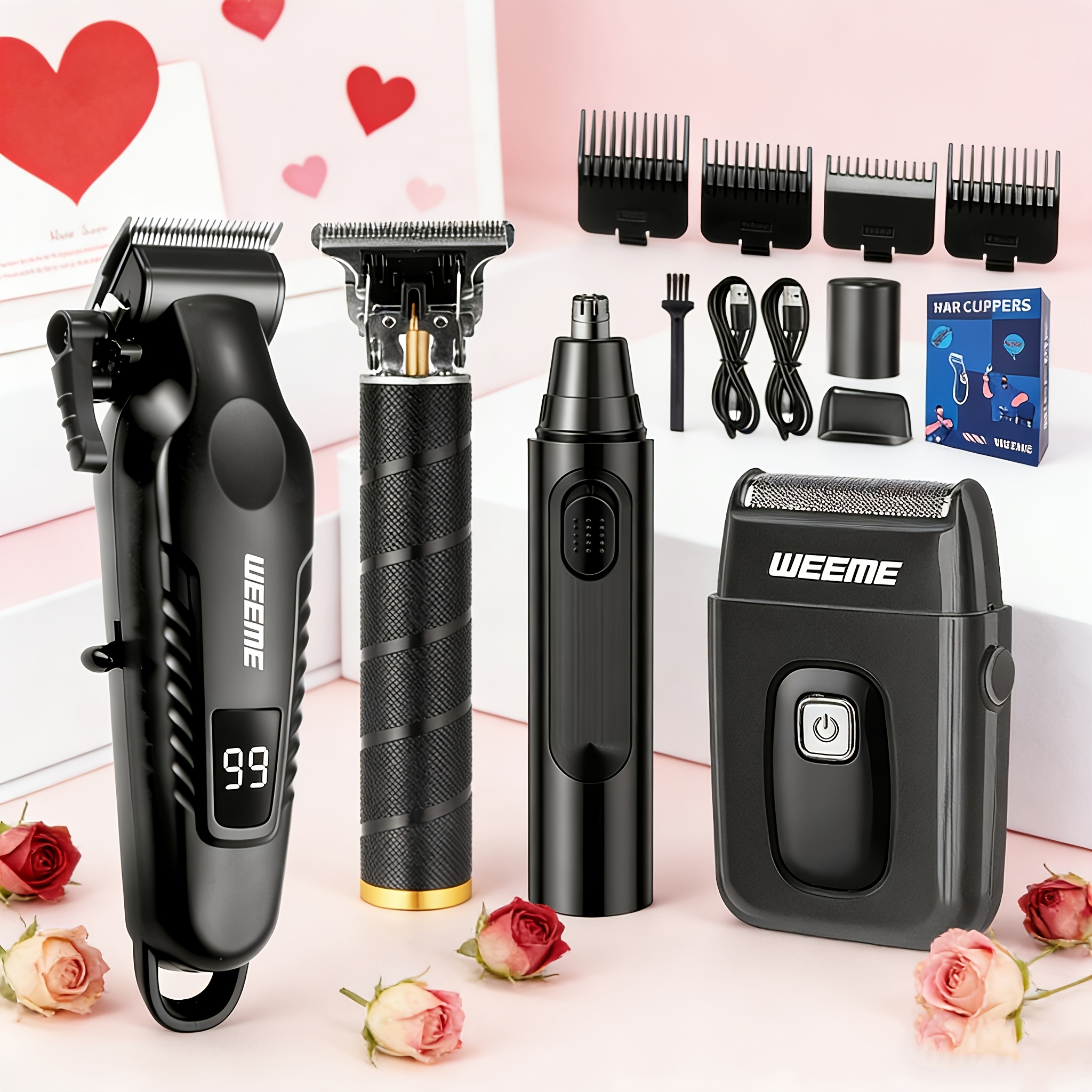 TEMU Men's 1pc/2pcs/3pcs/4pcs Holiday Gift Box Electric Hair Set, Clipper With Shaver, Men's Beard Trimmer With Clipper, Usb Rechargeable, Foil