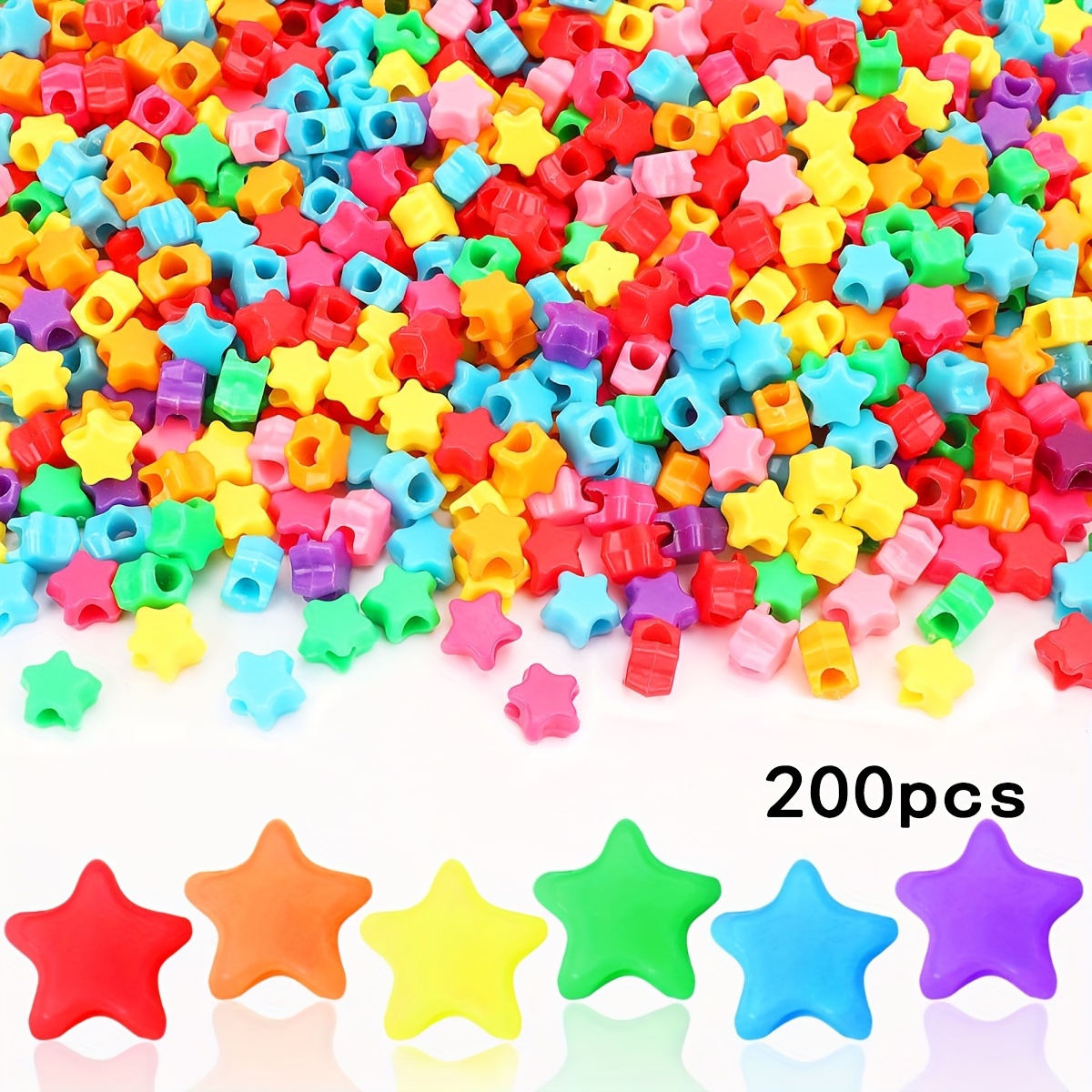 Image of 200pcs Large-hole Beads, Random Colors, Star-shaped Spacer Beads, Assorted, Suitable For Birthday Party Decorations, Making, Necklaces, Friendship Bracelets, Hair Beads, And Craft Supplies
