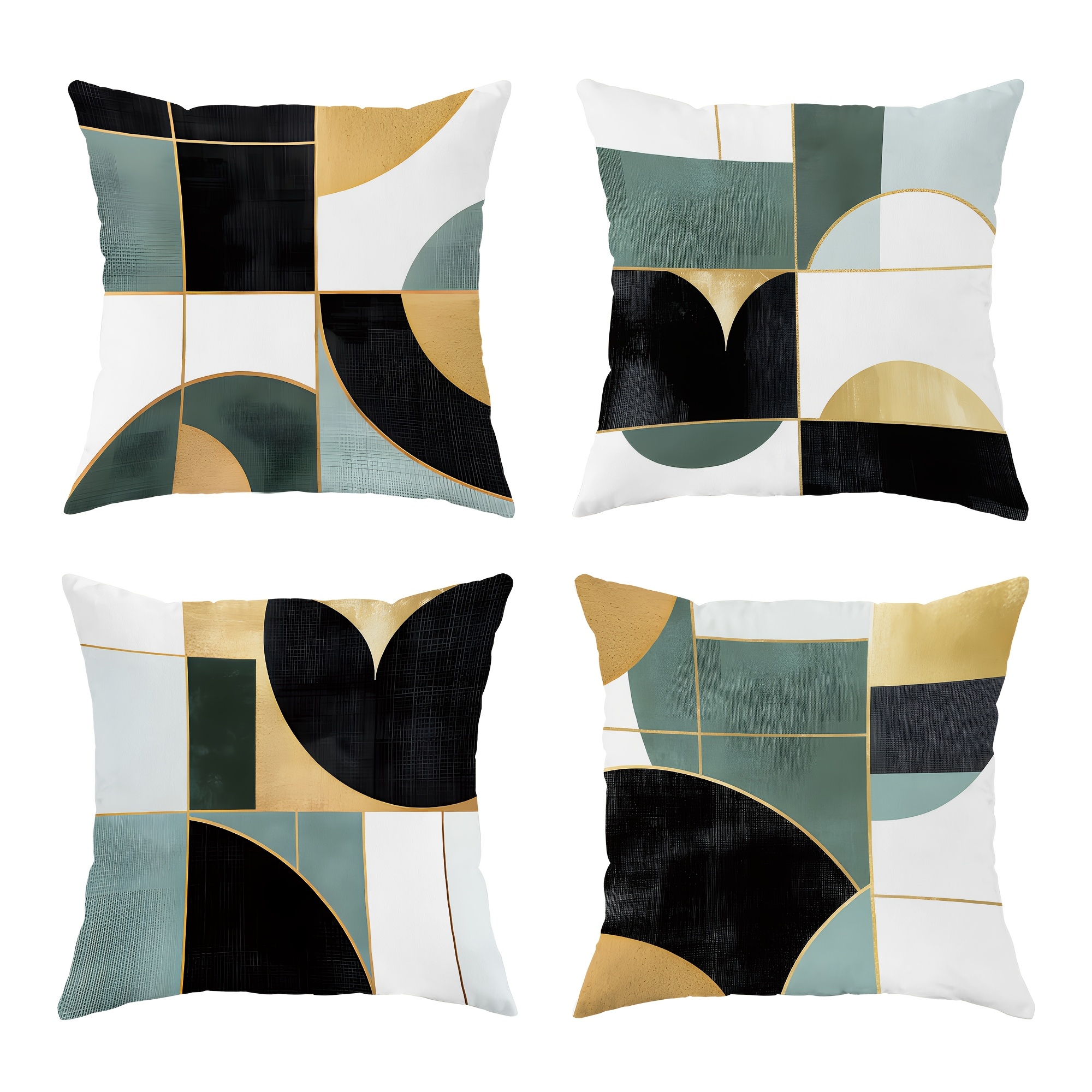 

4pcs Geometric Velvet Throw Pillow Covers Modern Abstract Green White Gold Black Cosy Soft Decorative Pillowcases 1 Sided Printing For Living Room Bedroom Sofa Bed Decor Without Pillow Inserts