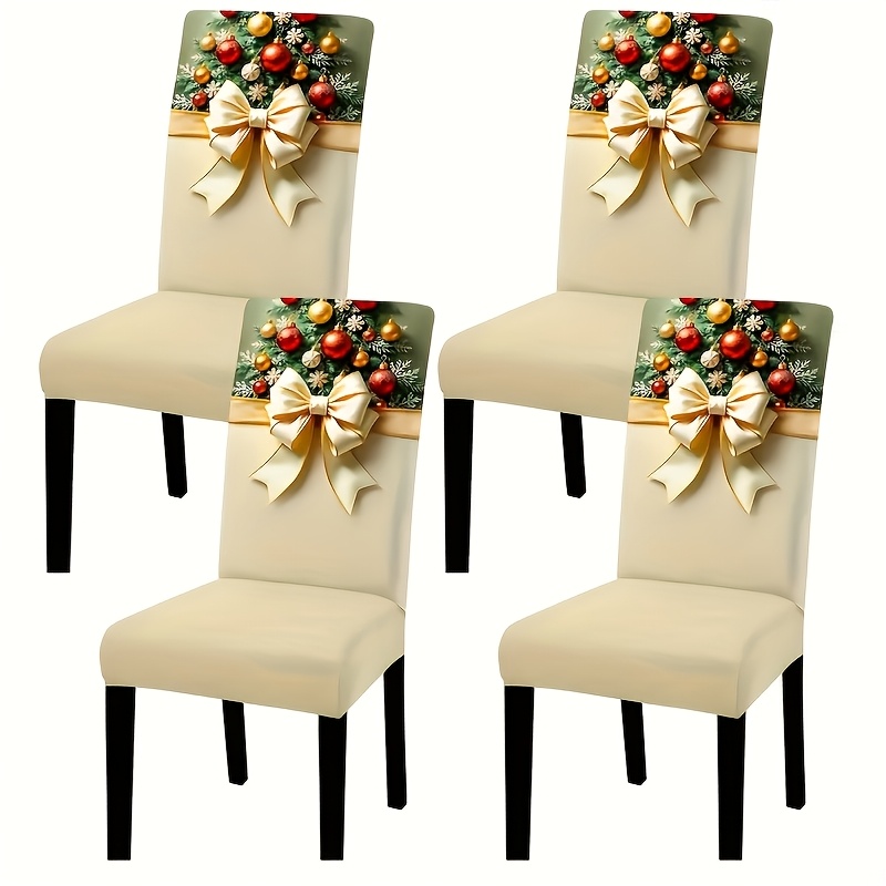 TEMU Fundas para sillas de poliéster con estampado de navideño, extraíbles y lavables, protectores de asiento elásticos, adecuadas para comedores con