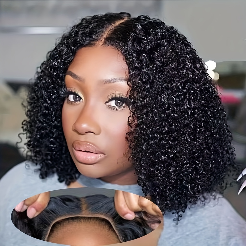 180% density curly human hair lace front wig 4x4 put Temu Canada - Main Image