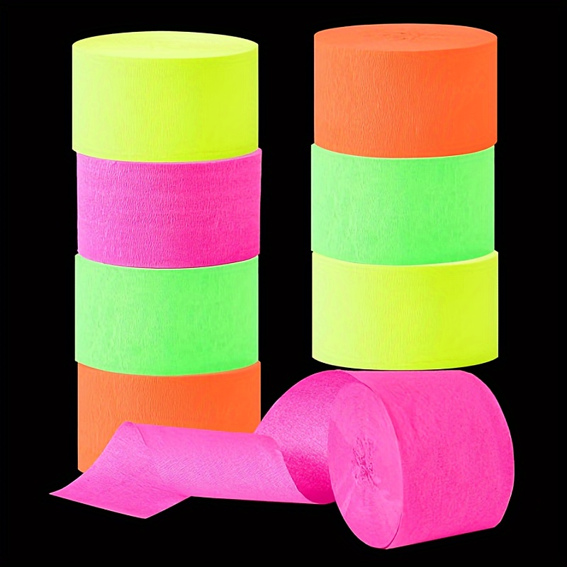 

4 Rolls, 100 Meters 328 Feet Glow Crepe Paper Uv Reactive Fluorescent Neon Paper Streamers Glow Party Supplies And Decorations For Wedding, Birthday, Neon Party, Fiesta Party