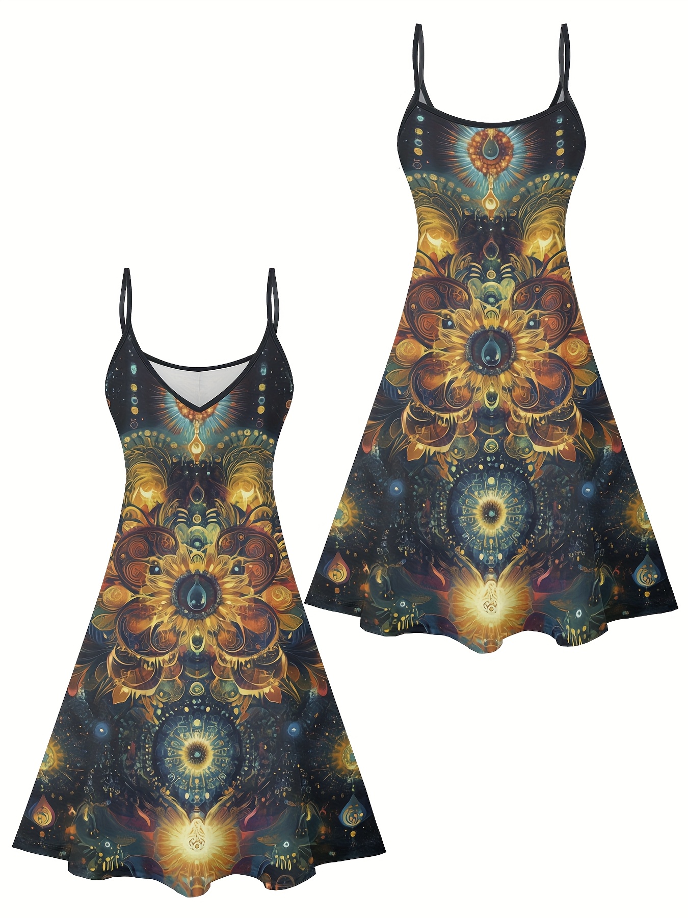 2025 Bohemian Floral Print V-Neck Sleeveless Midi Dress for Women - Vibrant  * Casual Spring/ Summer Beach & * Polyester Blend *
