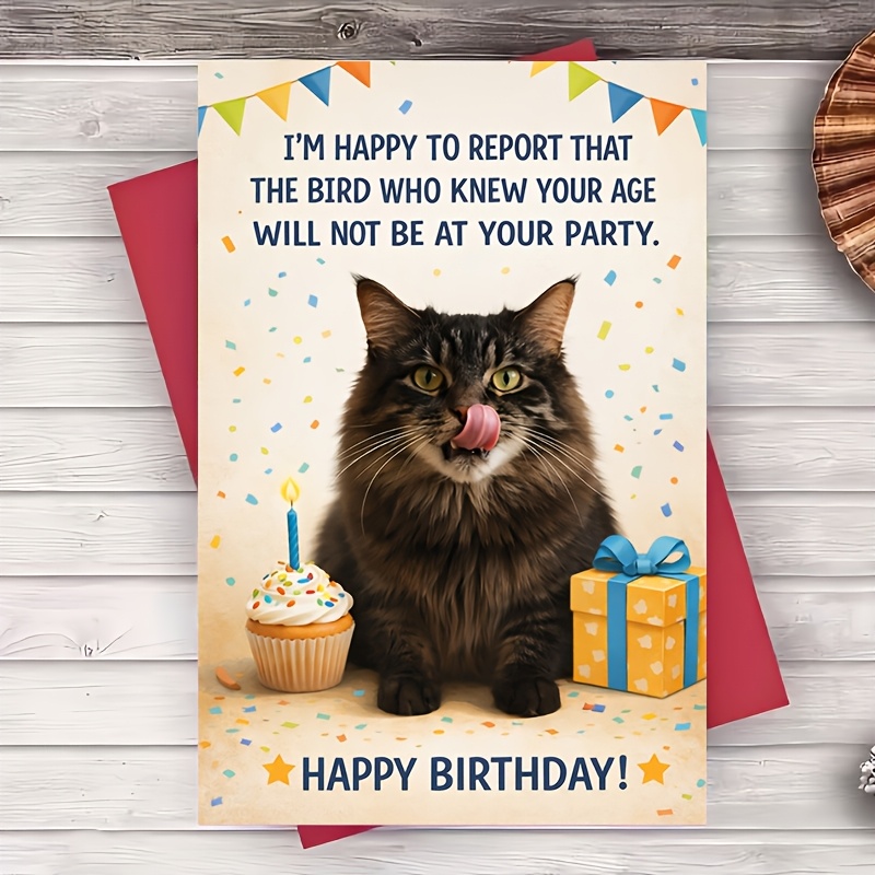 TEMU 1 Envelope And 1 Greeting Cardfunny Cat Birthday Card For Him Or Her Cute Feline Humor For Coworkers Party Celebration Gift Greeting Card 2d