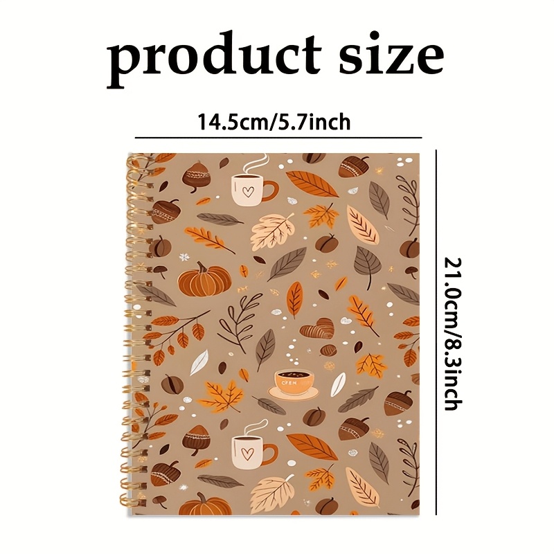 TEMU 1pc 1pcs Spiral Bound A5 Notebook With Autumn Pumpkin & Maple Leaf Cover - Undated Horizontal Ruled Paper Journal, 50 Sheets/100 Pages Suitable