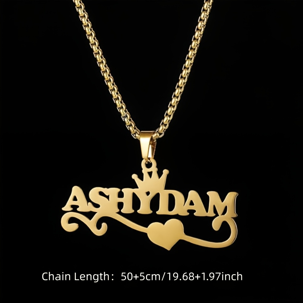 Customized Stainless Steel Crown Heart Name Pendant Necklace
