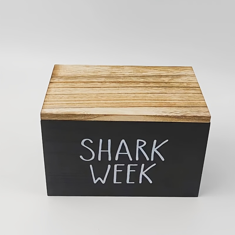 TEMU Shark Week Essentials: Durable Wooden Storage Box With Lid For Women's Hygiene Products - , Non-washable, Storage Trunks For Home Organization,